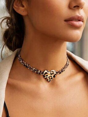 Leopard Chunky Choker‎ Necklace Gold Thick Necklace